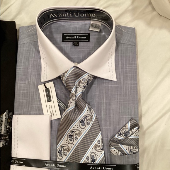 Avanti Uomo French Cuff Men's Black and Gray Dress Shirts with Ties(2) - Picture 6 of 16